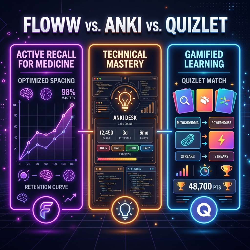 Floww vs Anki vs Quizlet: The Ultimate Medical Flashcard Guide