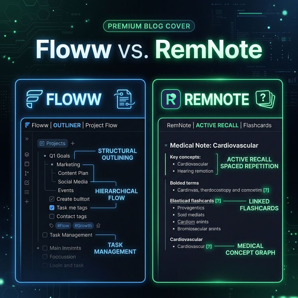Floww vs RemNote: All-in-One PKM vs. High-Yield Medical Study